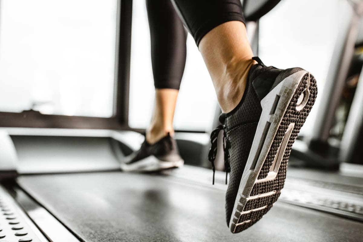 A resident runs on a treadmill at Highland Gardens in Mountain View, California