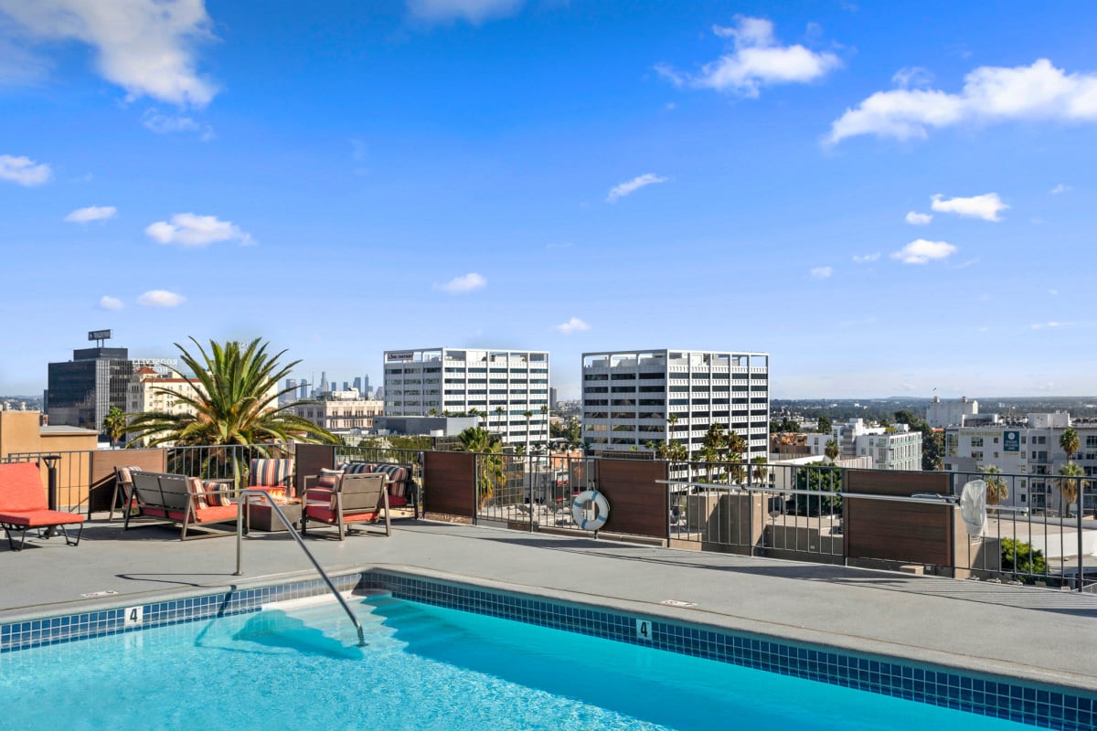 Beautiful pool with city views at The Ruby Hollywood, Los Angeles, California