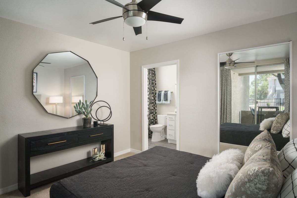 Model bedroom at Lakes at Arrowhead Ranch, Glendale, Arizona