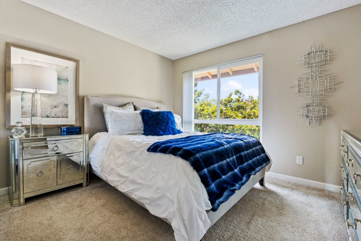 Bedroom with natural light at Rancho Luna Sol, Fremont, California