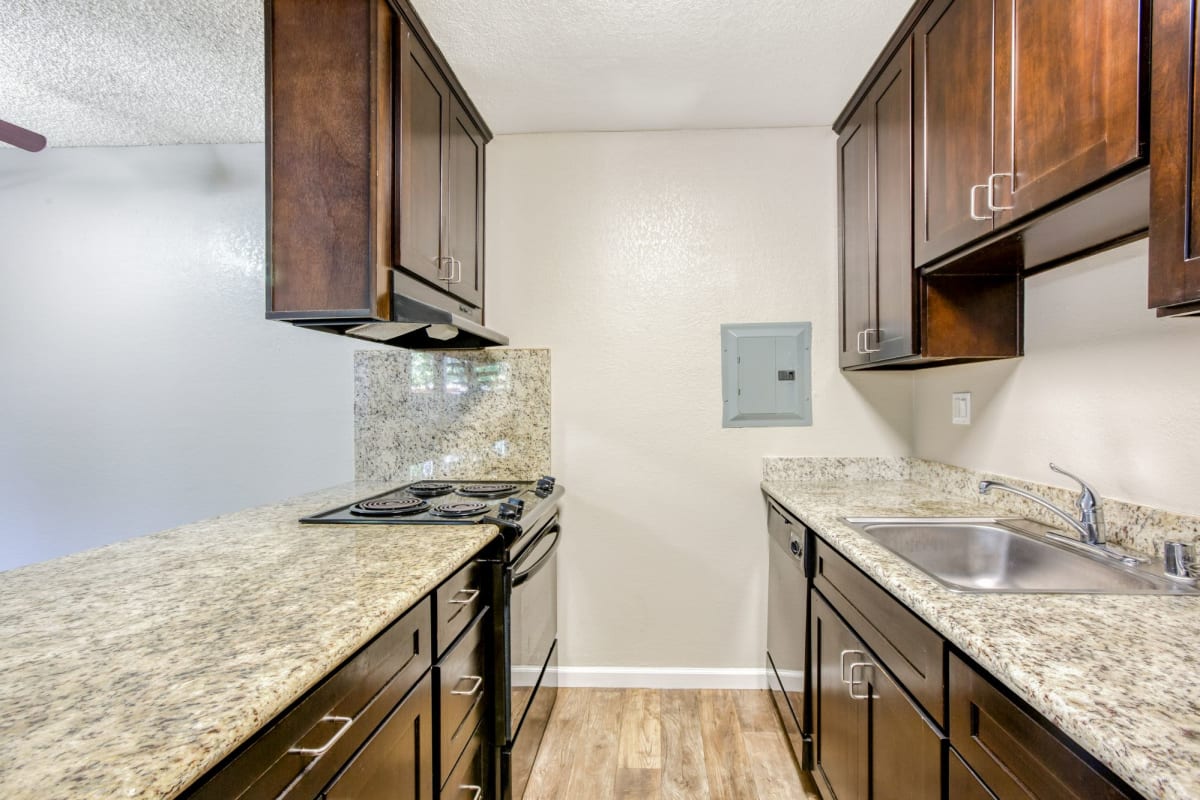 Kitchen with custom cabinetry at Rancho Luna Sol, Fremont, California