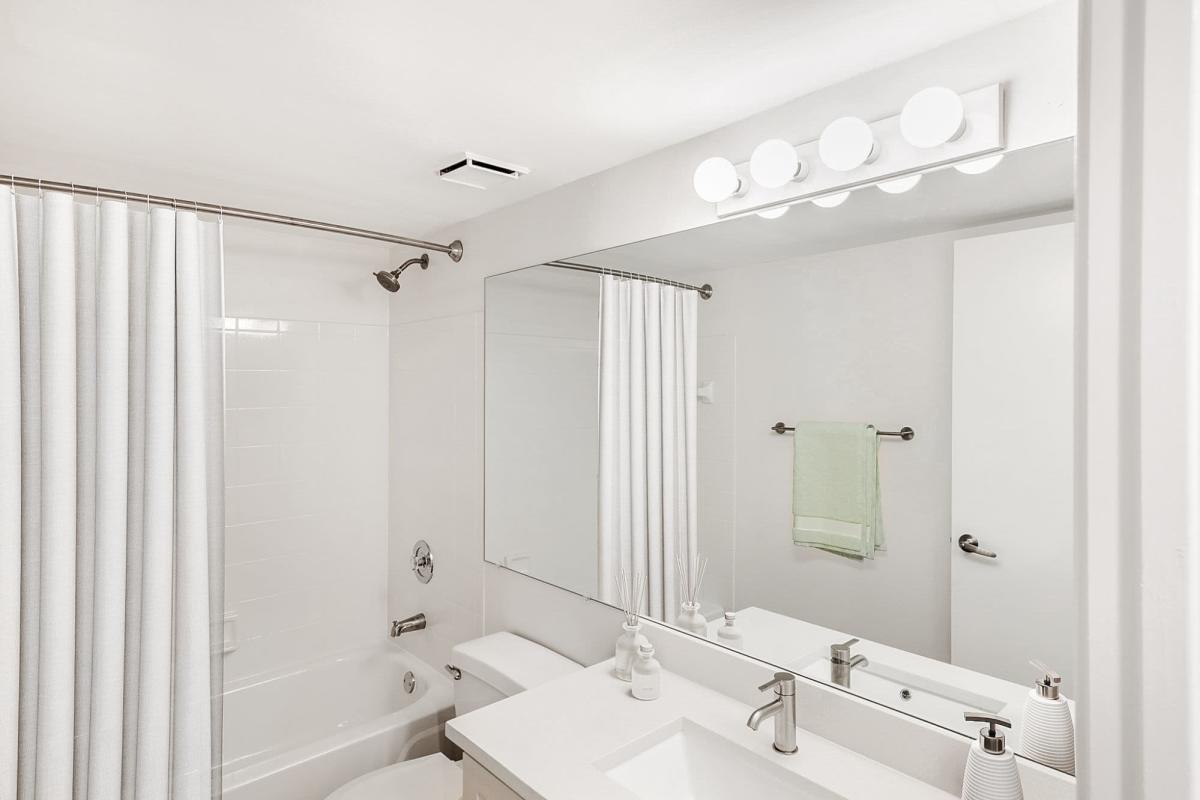 Model bathroom in an apartment at The Cove at Boynton Beach, Boynton Beach, Florida