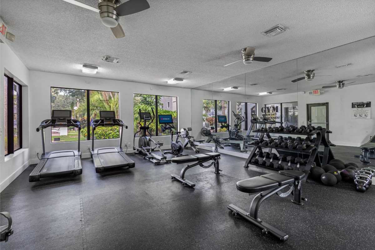 Well-equipped fitness center at Stella Boca Raton Apartments, Boca Raton, Florida