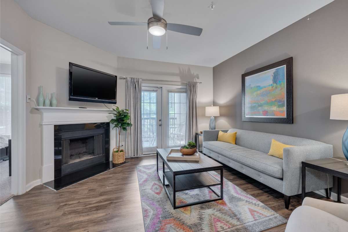 Model apartment living room at Weston Reserve Apartments, Morrisville, North Carolina