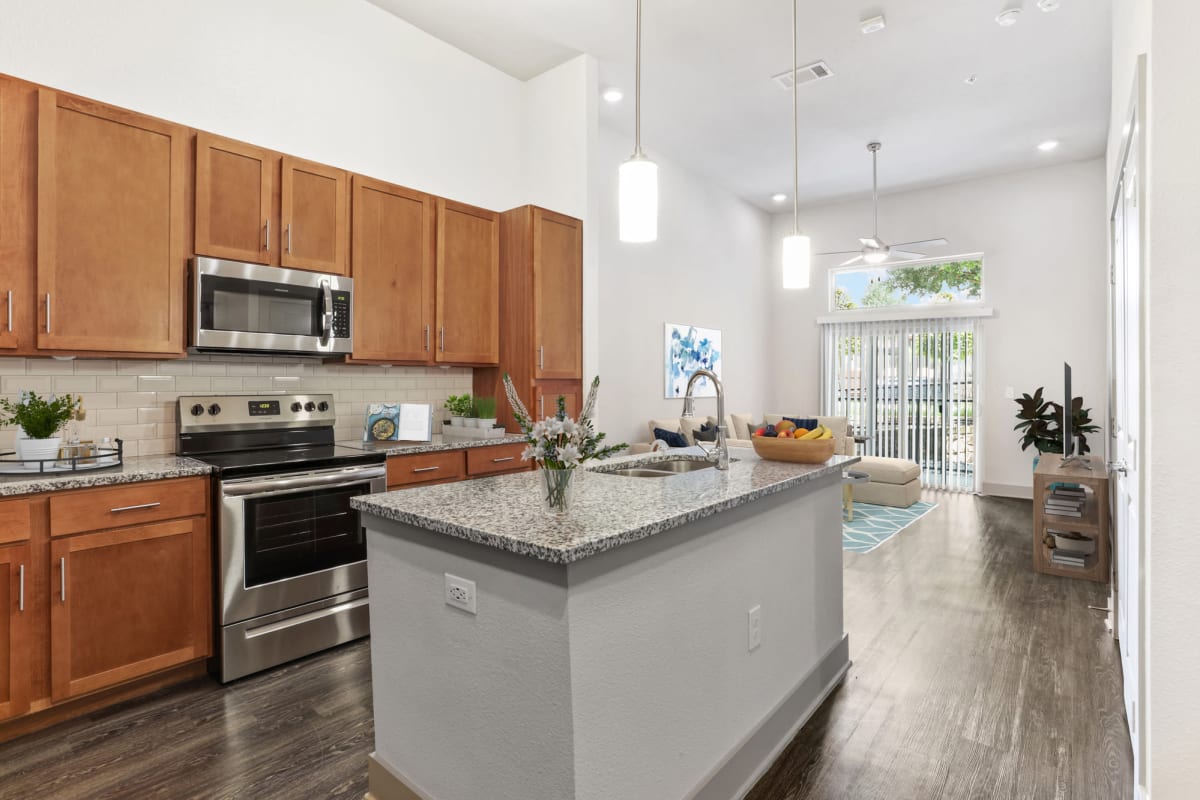 Well-appointed kitchen at Lantower Legacy Lakes in Lewisville, Texas