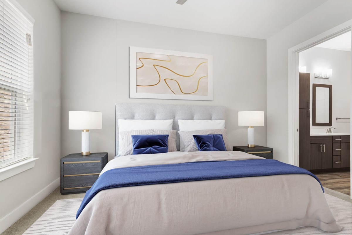 Brightly lit bedroom at Lantower Weston Corners in Cary, North Carolina