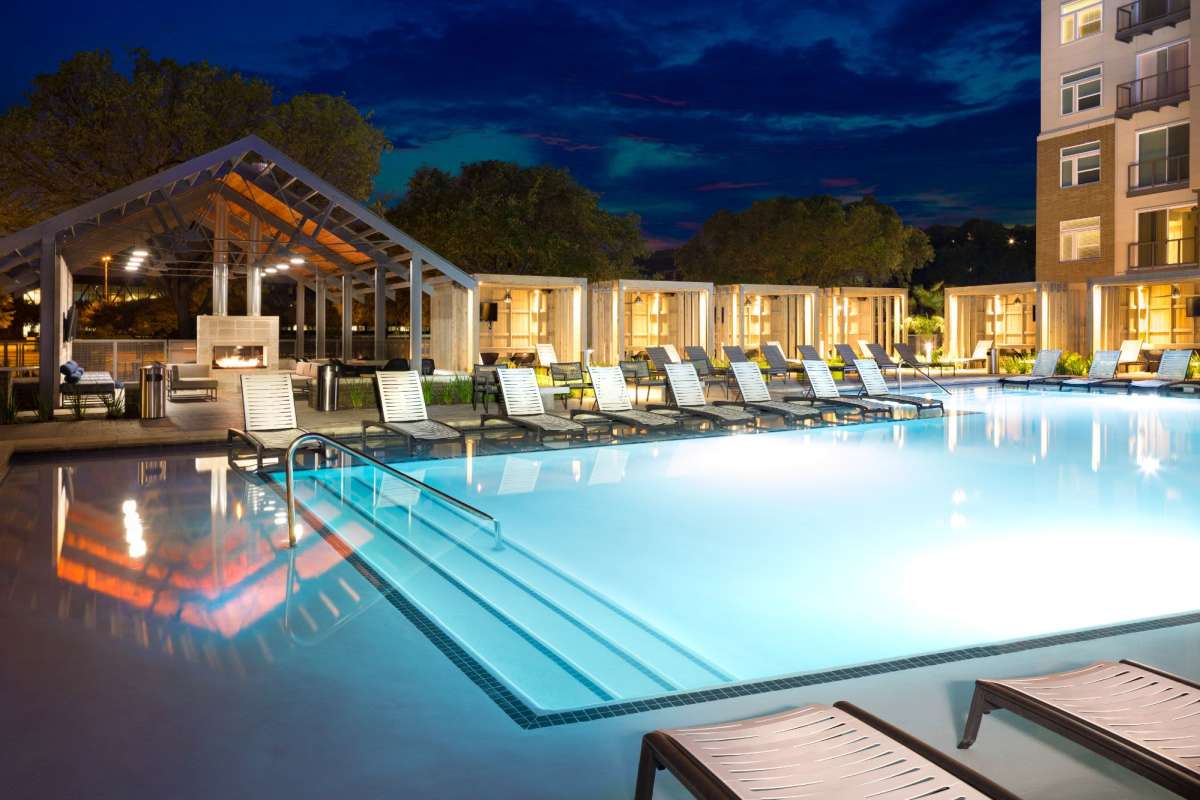 Rendering of residents swimming pool at Gallery at the Domain in Austin, Texas
