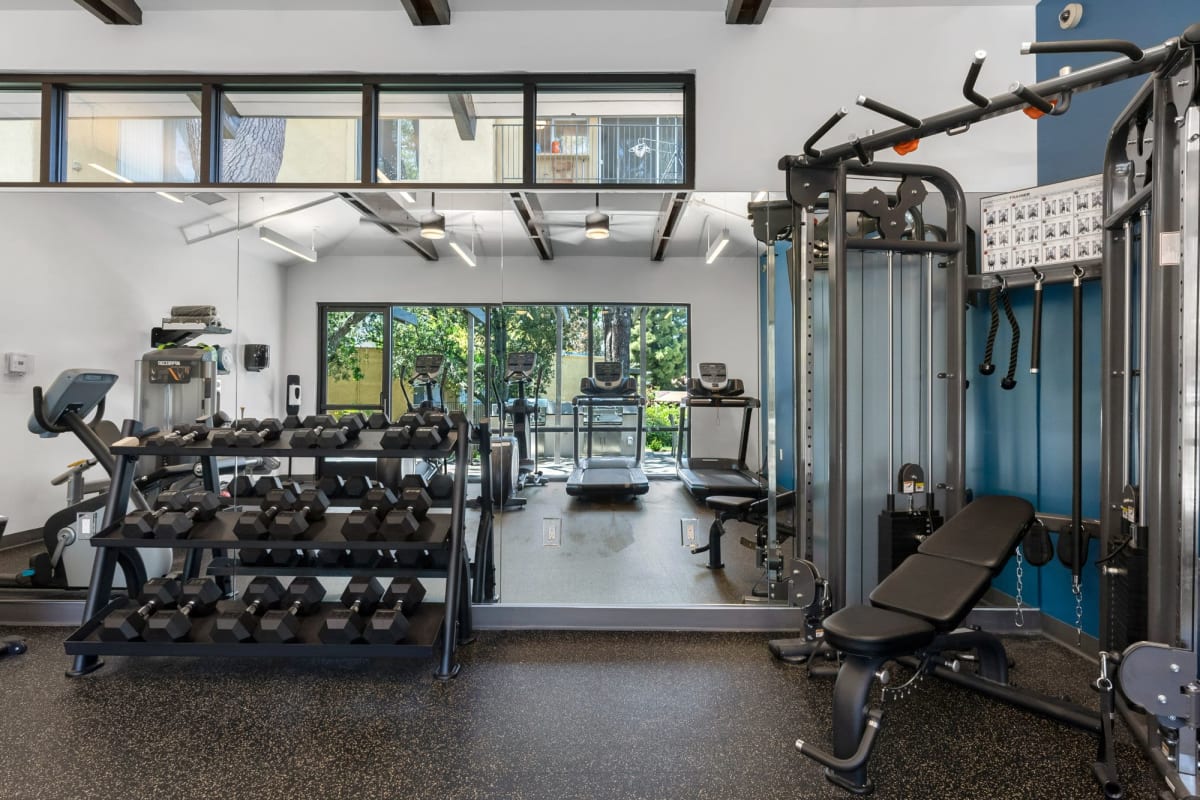Fitness center at Los Robles Apartments, Thousand Oaks, California
