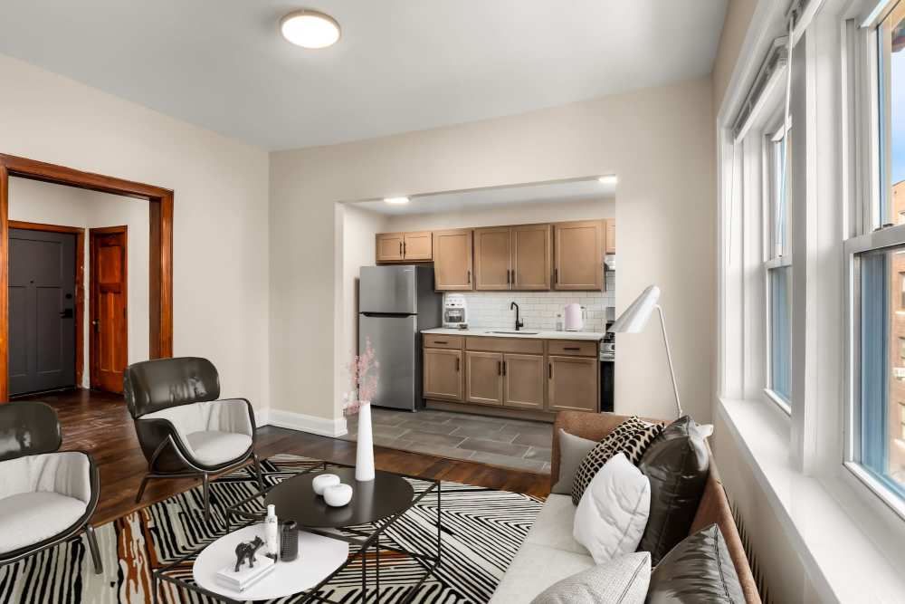 Modern living room at Detroit Living in Detroit, Michigan