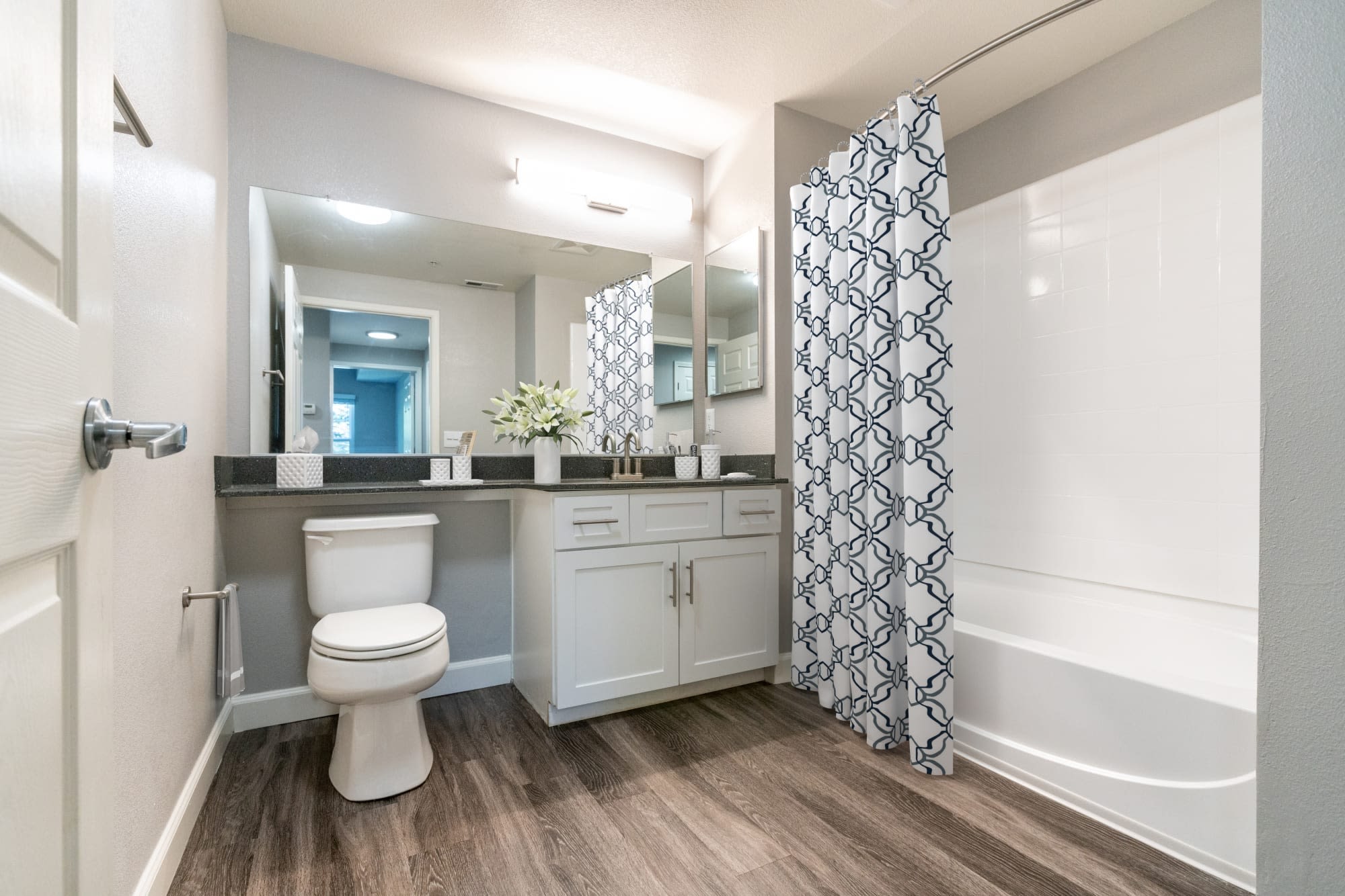 White renovation bathroom at Hawthorn Village Apartments in Napa, California