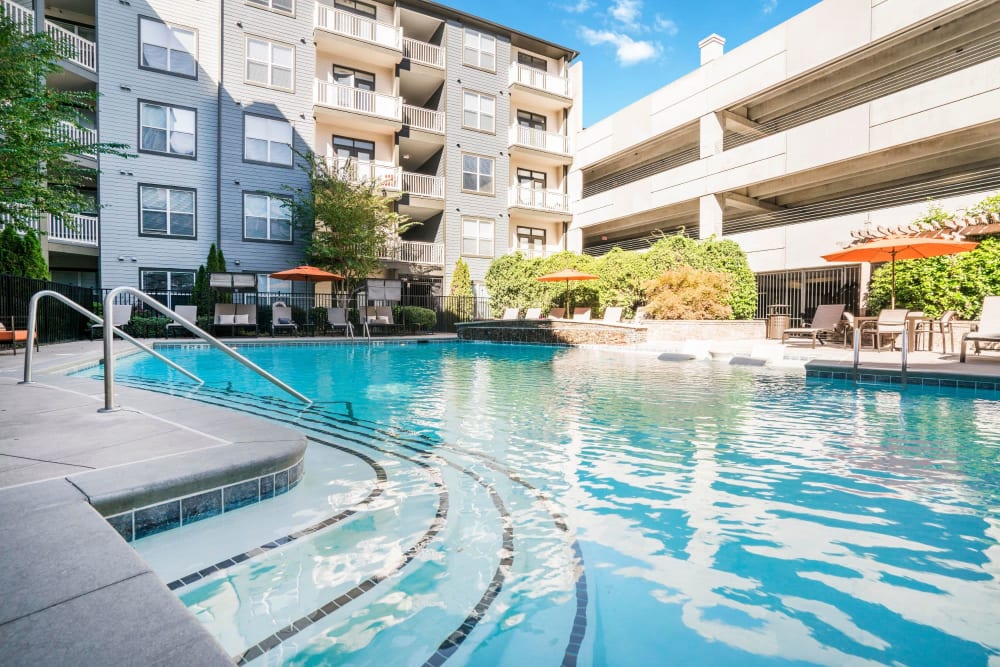 Dazzling blue swimming pool at Drift Dunwoody in Dunwoody, Georgia
