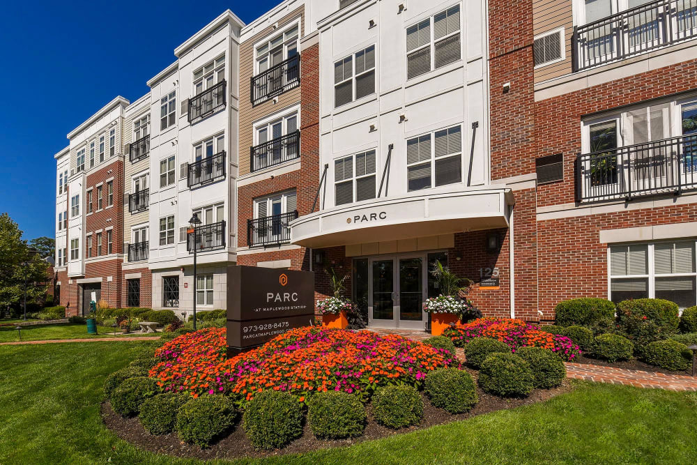 Exterior View of the entry way at Parc at Maplewood Station in Maplewood, New Jersey