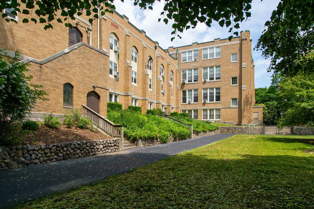 Exterior view of the apartment building at Fairhaven Village in Fairhaven, Massachusetts