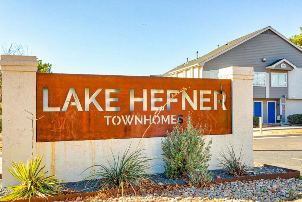 Community signage board at Lake Hefner Townhomes in Oklahoma City, Oklahoma