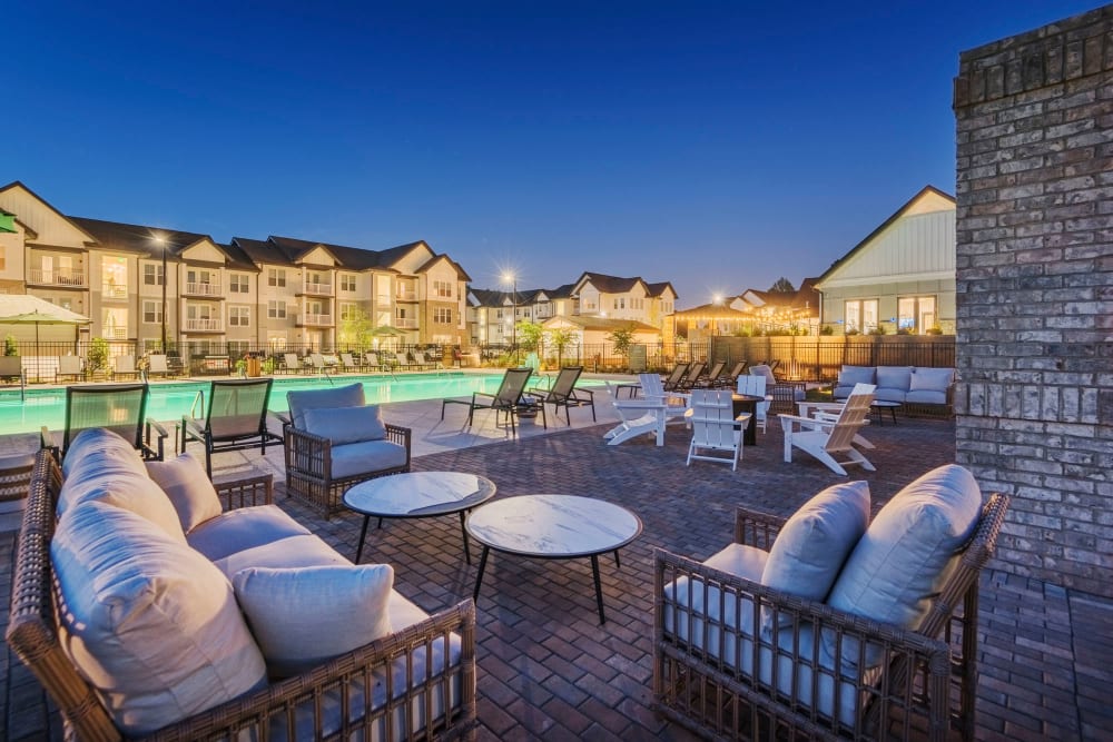 Peaceful lounge area at the pool at The Collins in Charlotte, North Carolina