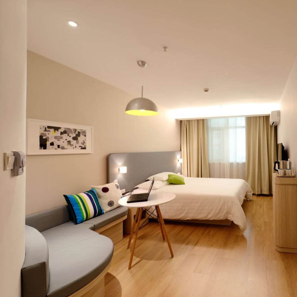 Separate bedroom with ambient lighting at Ocean Park Villas in Santa Monica, California, 