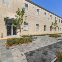 Outdoor landscape at The Lofts at the Municipal in Lafayette, Louisiana