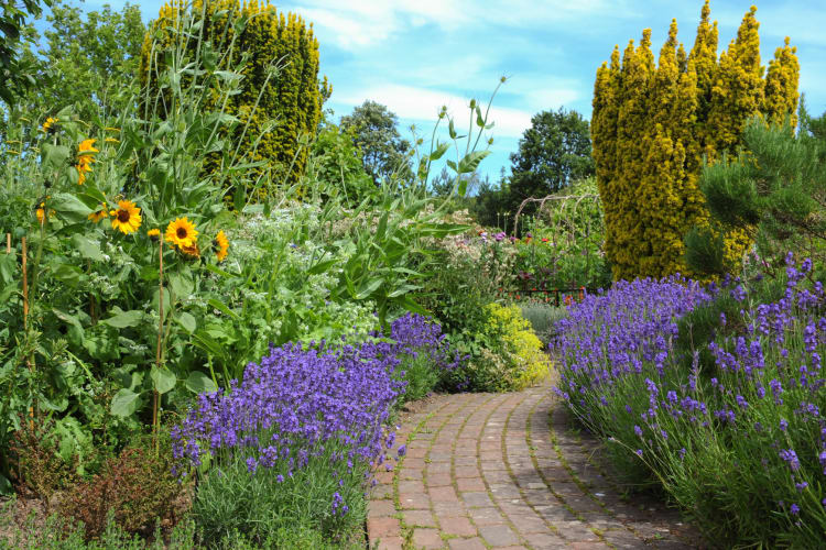 Beautiful garden walking path near Warner Village Apartments in Trenton, New Jersey