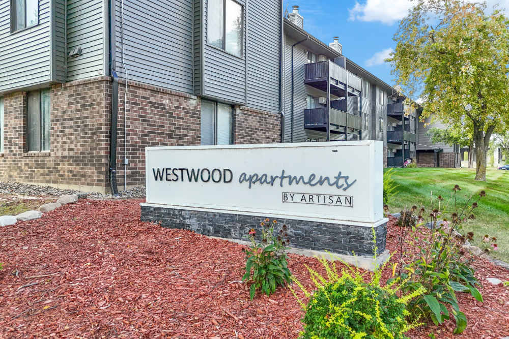 Property signage at Westwood Apartments in West Des Moines,Iowa