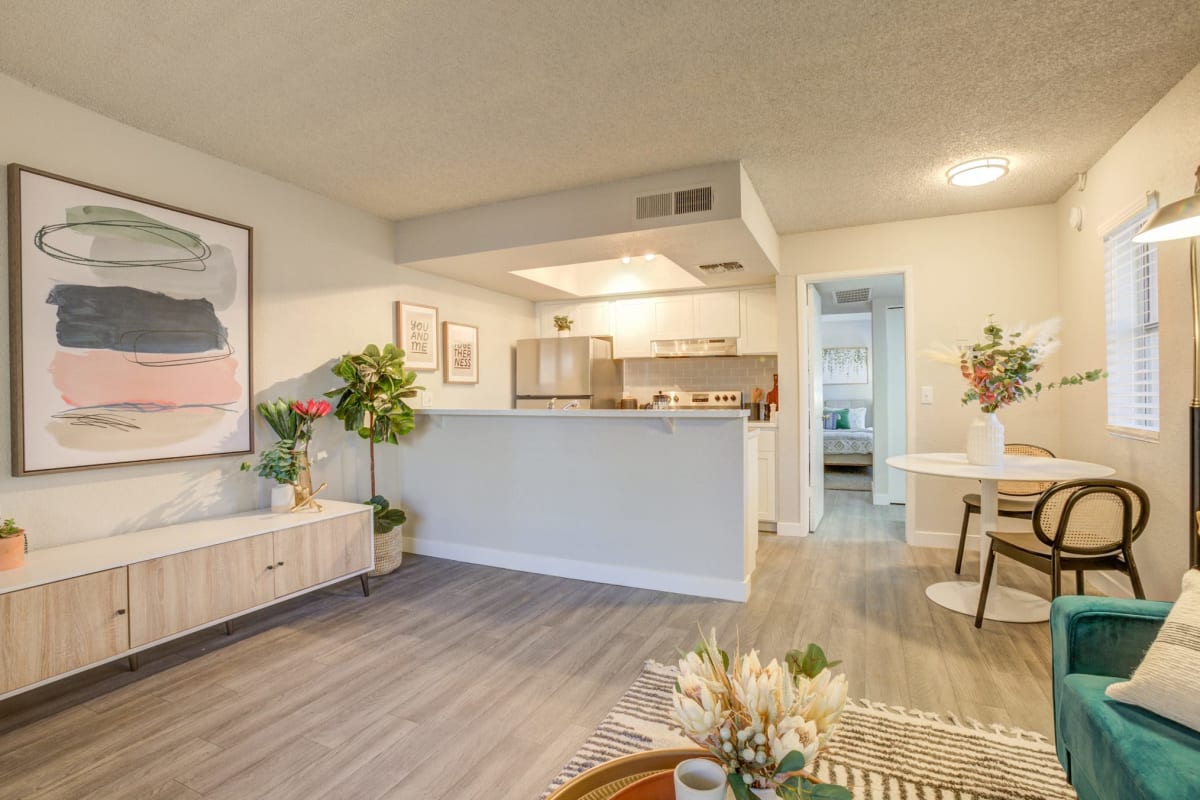 Wood-style flooring in an apartment at Ardella on 28th in Phoenix, Arizona