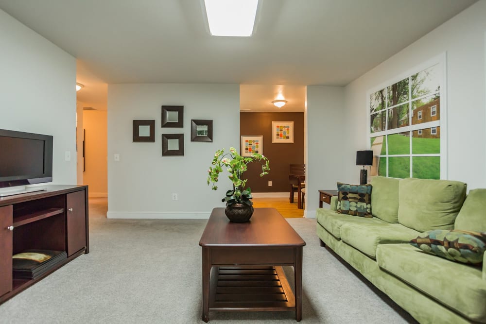 Furnished apartment living room at Melrose Station Apartments in Elkins Park, Pennsylvania
