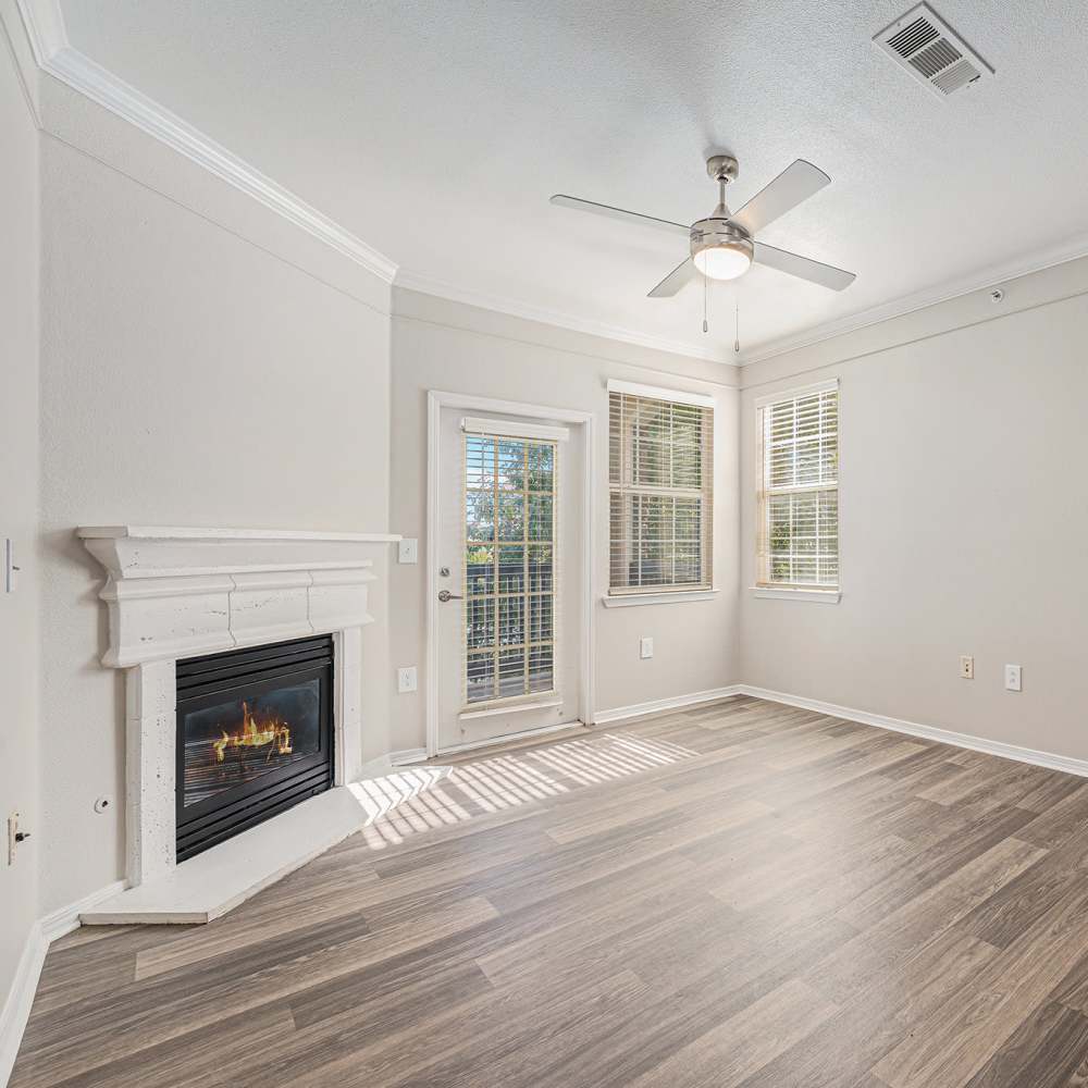 Living space with fireplace