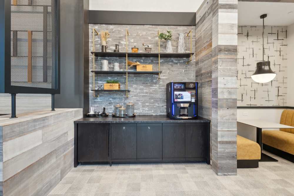 Clubhouse kitchen nook at The Elysian at Stonefield in Charlottesville, Virginia