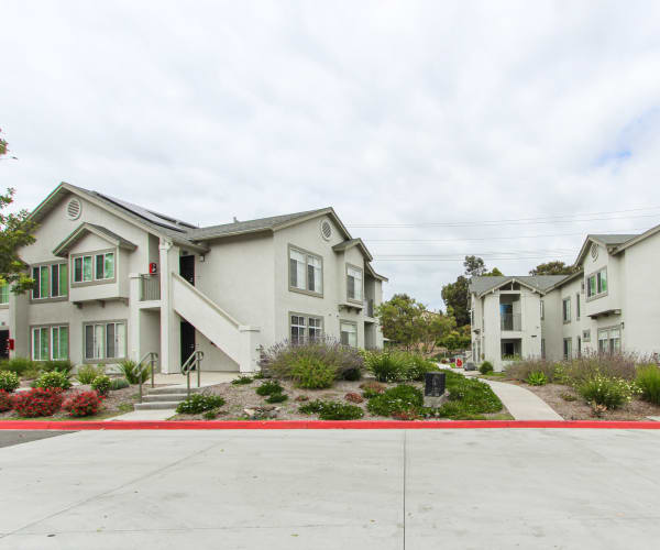 Apartment building exterior at Paradise Gardens in San Diego, California