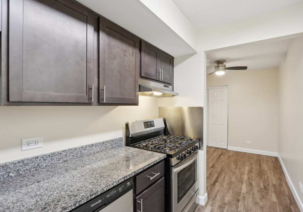 Kitchen with modern appliances at Crystal Lake Apartments in Crystal Lake, Illinois