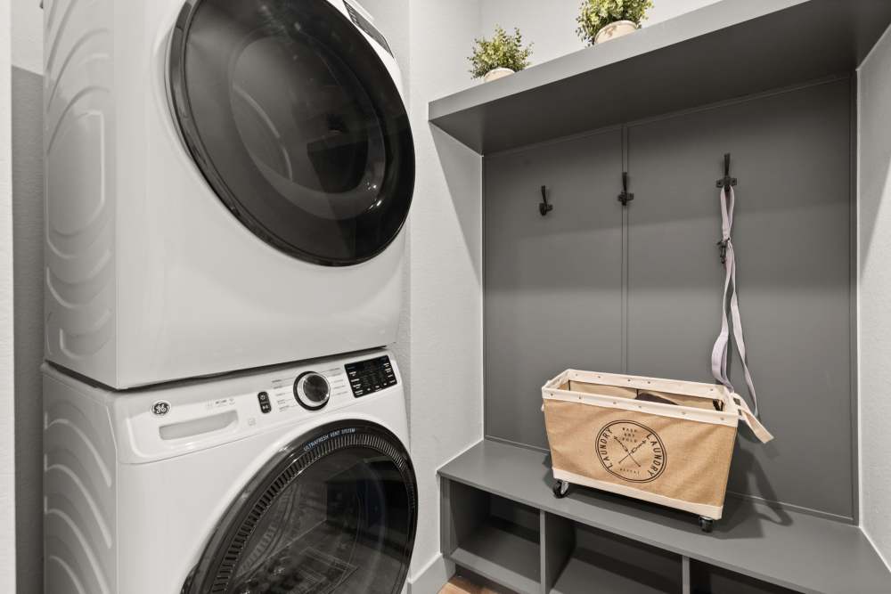 Washer and dryer in a model apartment at The Lock at Flatirons in Broomfield, Colorado