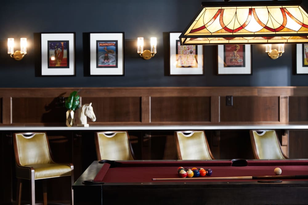 Game room and pool table at Amira Roseville in Roseville, Minnesota