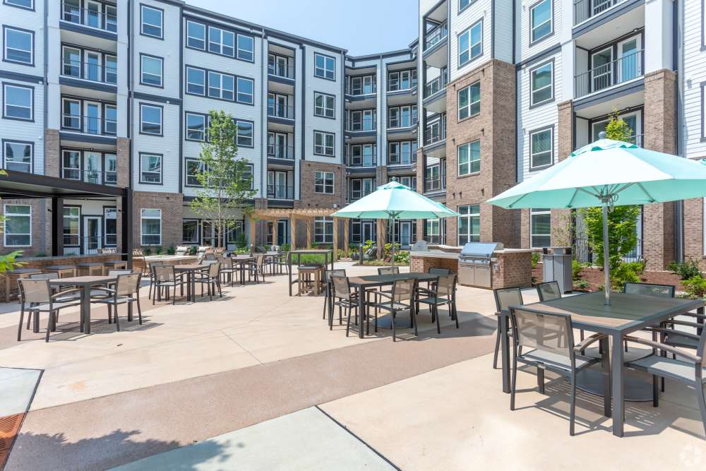 Outdoor seating area at District at 54 in Raleigh,North Carolina