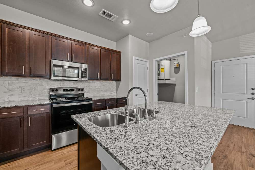 Cozy kitchen at Pebble Brook Apartments in Jacksonville,Texas