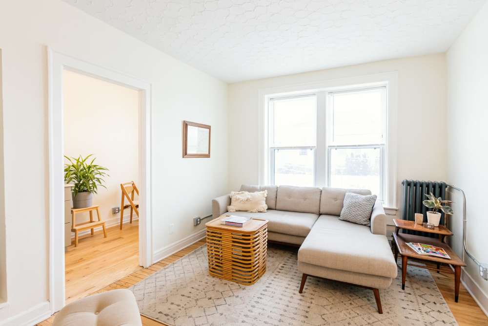 Spacious living room at Detroit Living in Detroit, Michigan