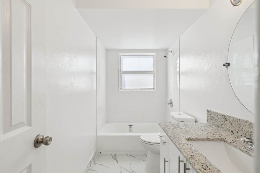 Luxury apartment bathroom at El Jardin Apartments in Hollywood, Florida