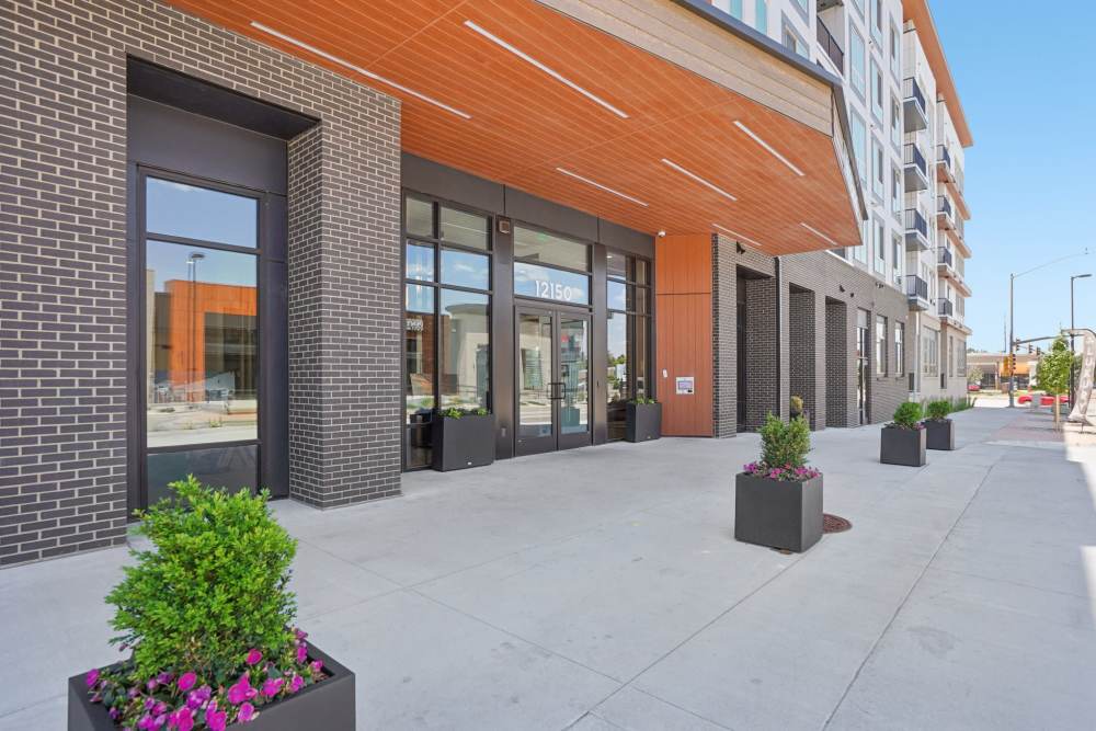 Building entrance at Tempo at Nine Mile Station in Aurora, Colorado