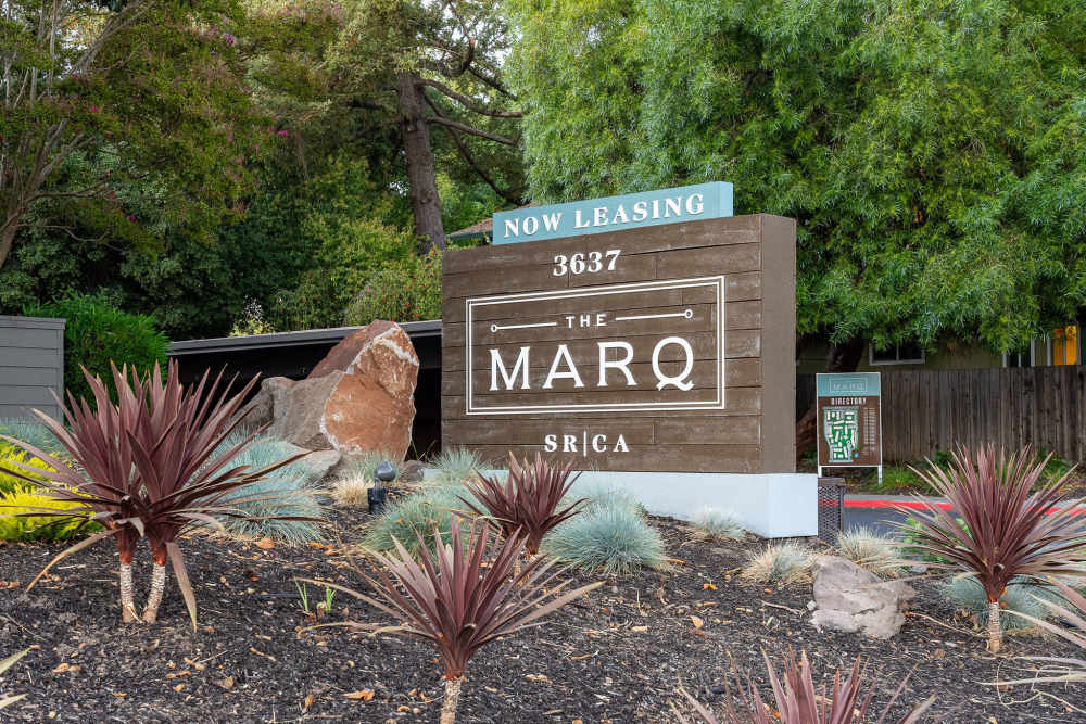 Entrance sign at  The Marq in Santa Rosa, California