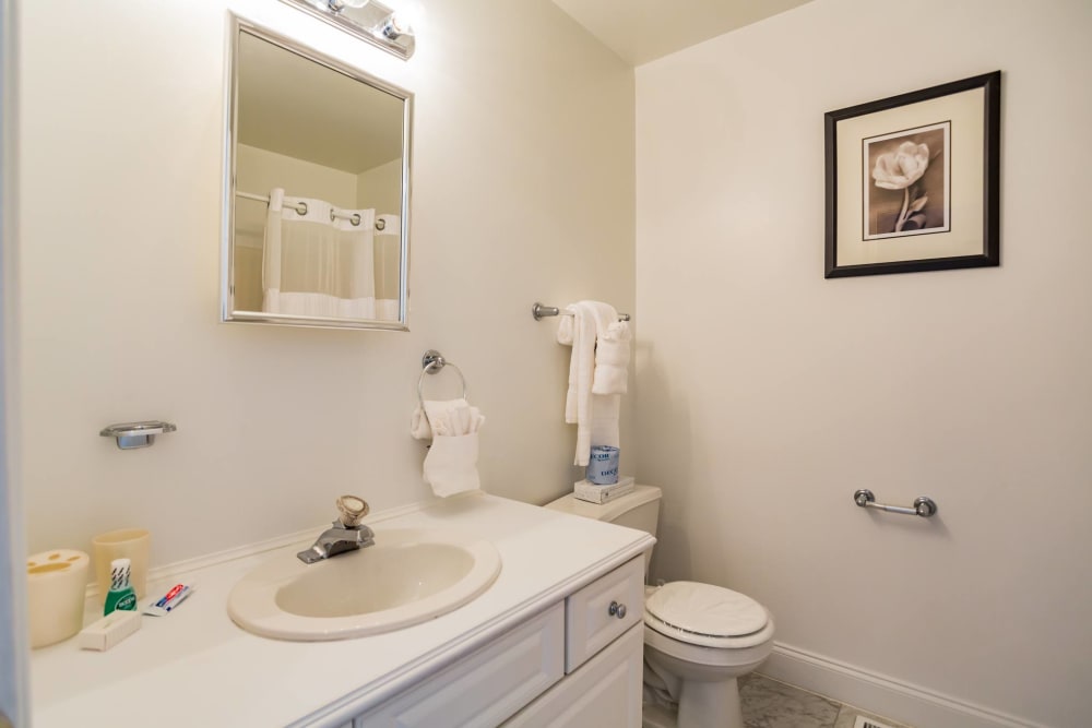 Apartment bathroom at The Fairways Apartments and Townhomes in Thorndale, Pennsylvania