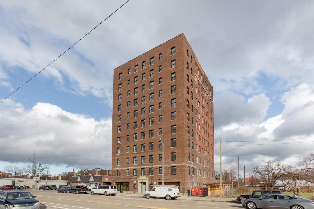 Exterior building at Detroit Living in Detroit, Michigan