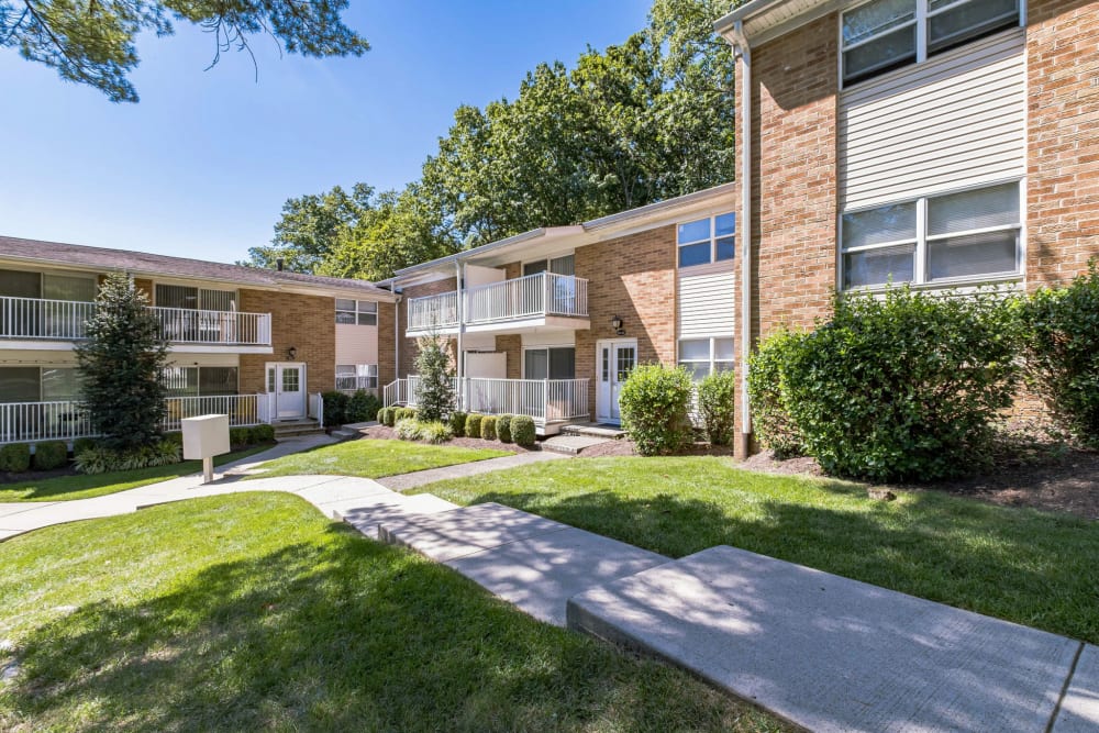Walkway outside of Eagle Rock Apartments at North Plainfield in North Plainfield, New Jersey