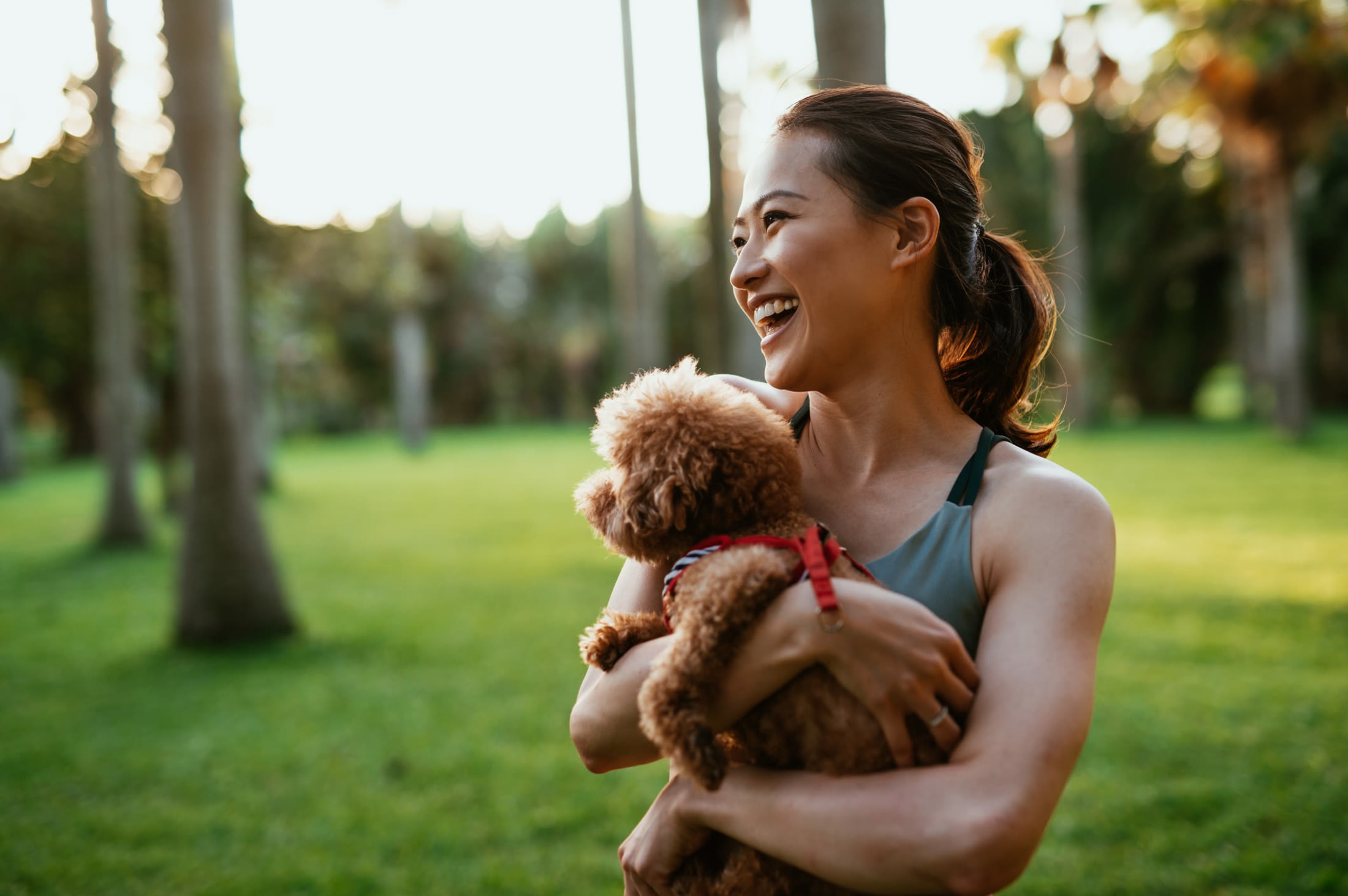 A resident with her dog at Overlook at Flanders in Flanders, New Jersey