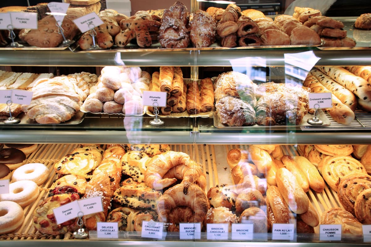 Case of pastries at bakery at Ponté Palmero in Cameron Park, California