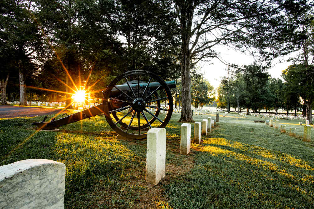 Historic cannon monument in a park near Springfield Apartments in Murfreesboro, Tennessee