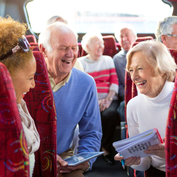 Residents traveling to an outing at Pacifica Senior Living South Coast in Costa Mesa, California