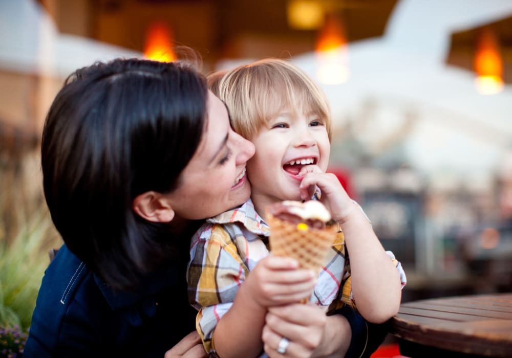 Mother and son sharing some ice cream at The Abbey at Energy Corridor in Houston, Texas