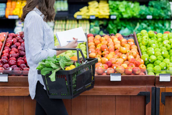 A woman grocery shopping near Post Ridge Apartments in Nashville, Tennessee.
