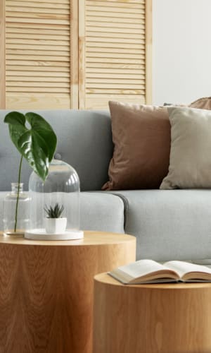 Model living room at Round Rock Townhomes in Arlington, Texas