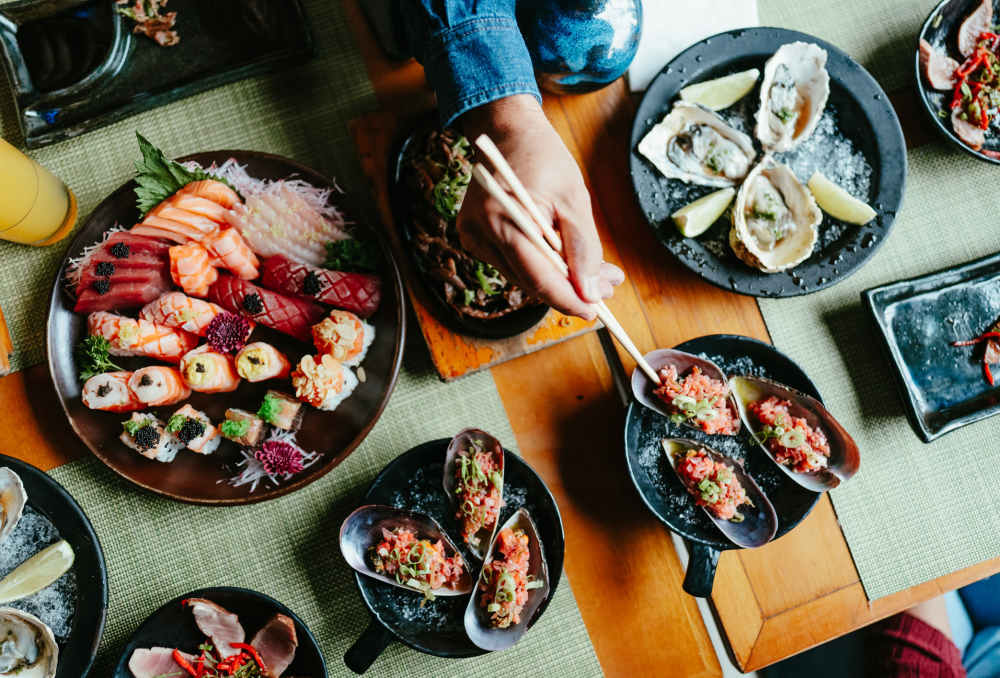 Breakfast spread at a restaurant near RIVA Solana Beach in Solana Beach, California
