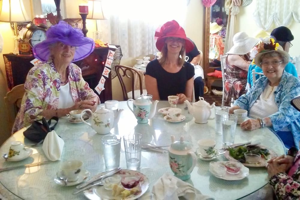 Tea party at Merrill Gardens at Huntington Beach in Huntington Beach, California. 