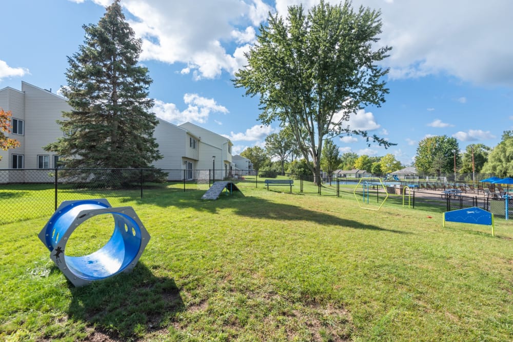 Dog park at Penbrooke Meadows in Penfield, New York.